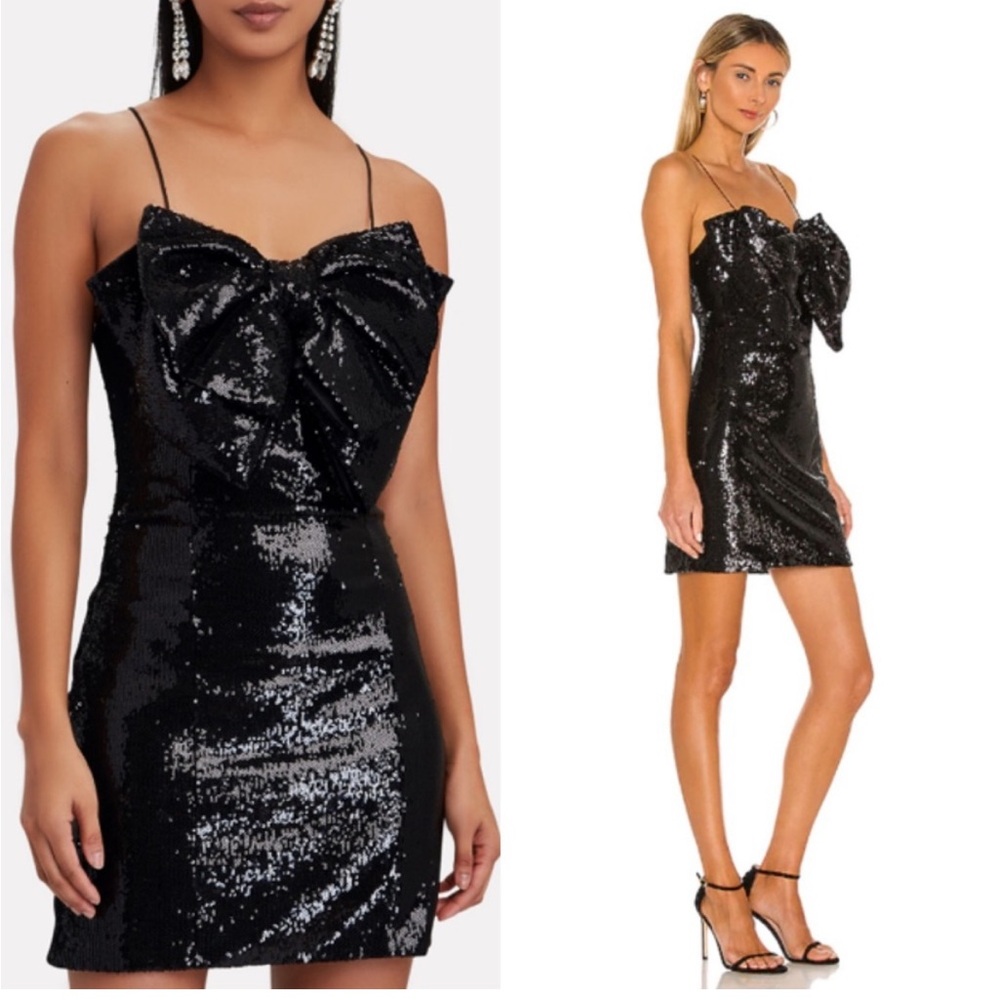 Ronny Kobo Hazel Sequined Bow Mini‎ Dress Black L